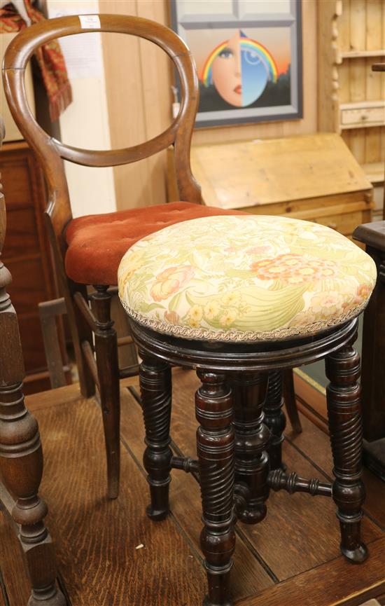 A William IV mahogany adjustable stool and a Victorian bedroom chair